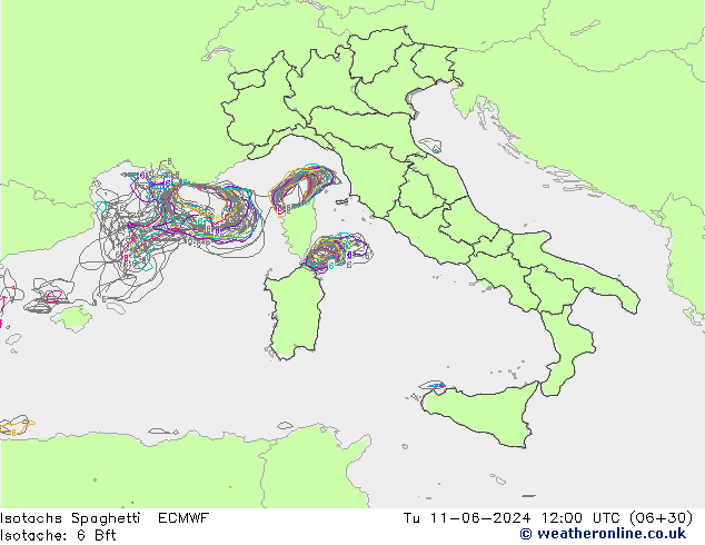 Isotachs Spaghetti ECMWF Ter 11.06.2024 12 UTC