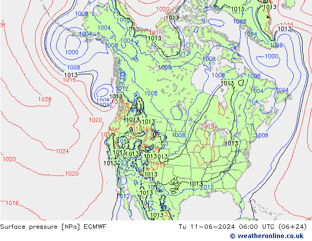 Surface pressure ECMWF Tu 11.06.2024 06 UTC