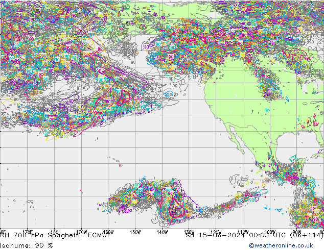 RH 700 hPa Spaghetti ECMWF Sa 15.06.2024 00 UTC