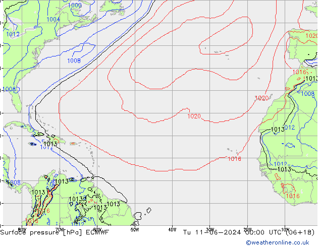 Atmosférický tlak ECMWF Út 11.06.2024 00 UTC