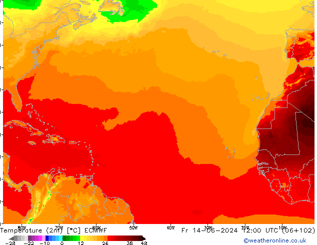 Temperature (2m) ECMWF Fr 14.06.2024 12 UTC
