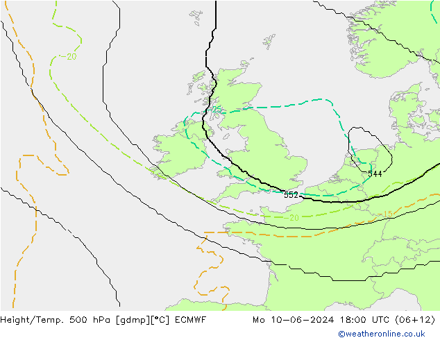 Height/Temp. 500 hPa ECMWF Po 10.06.2024 18 UTC