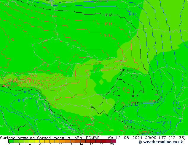 Atmosférický tlak Spread ECMWF St 12.06.2024 00 UTC