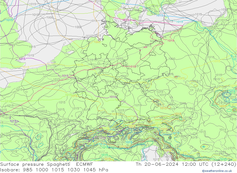 Luchtdruk op zeeniveau Spaghetti ECMWF do 20.06.2024 12 UTC