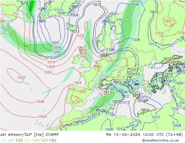 Polarjet/Bodendruck ECMWF Mi 12.06.2024 12 UTC