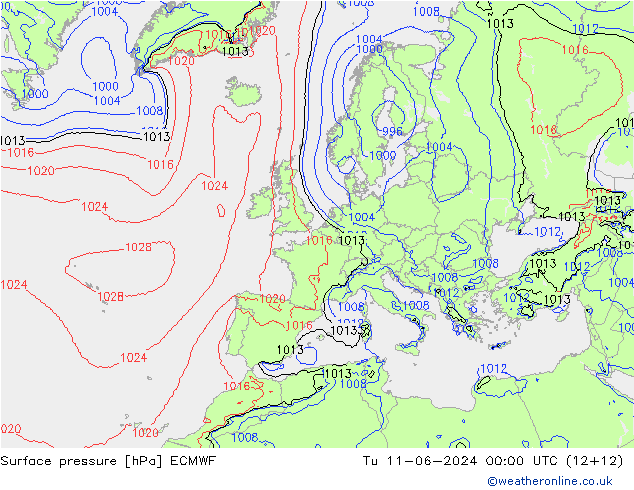 地面气压 ECMWF 星期二 11.06.2024 00 UTC