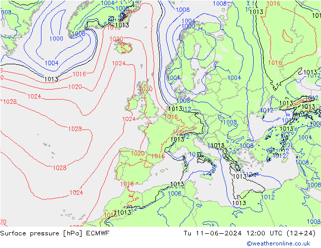 地面气压 ECMWF 星期二 11.06.2024 12 UTC