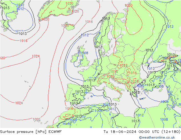 приземное давление ECMWF вт 18.06.2024 00 UTC