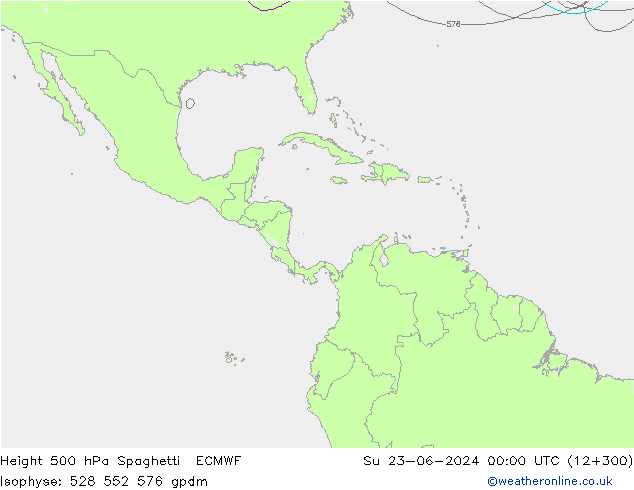 Height 500 hPa Spaghetti ECMWF Su 23.06.2024 00 UTC