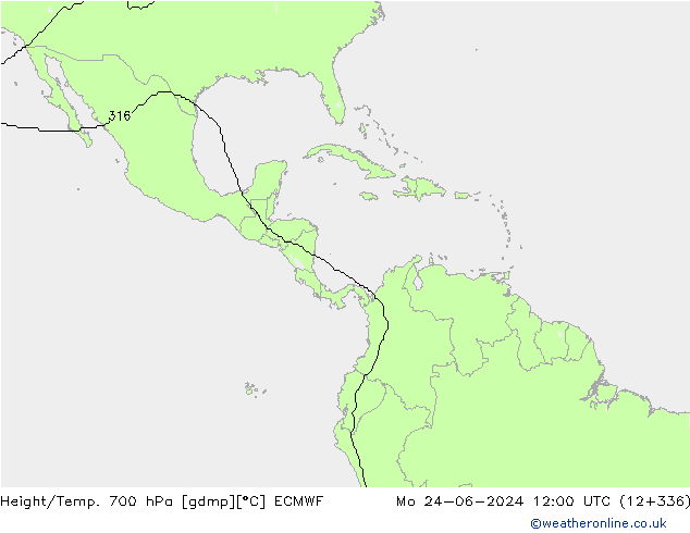 Height/Temp. 700 hPa ECMWF Seg 24.06.2024 12 UTC