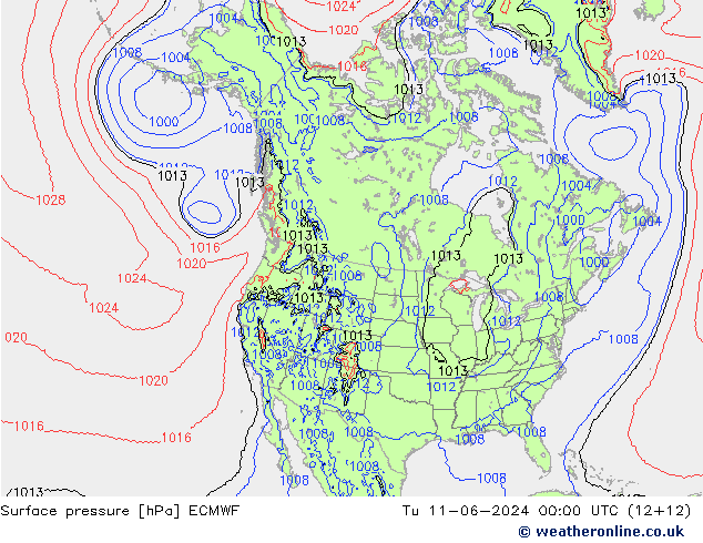 pressão do solo ECMWF Ter 11.06.2024 00 UTC