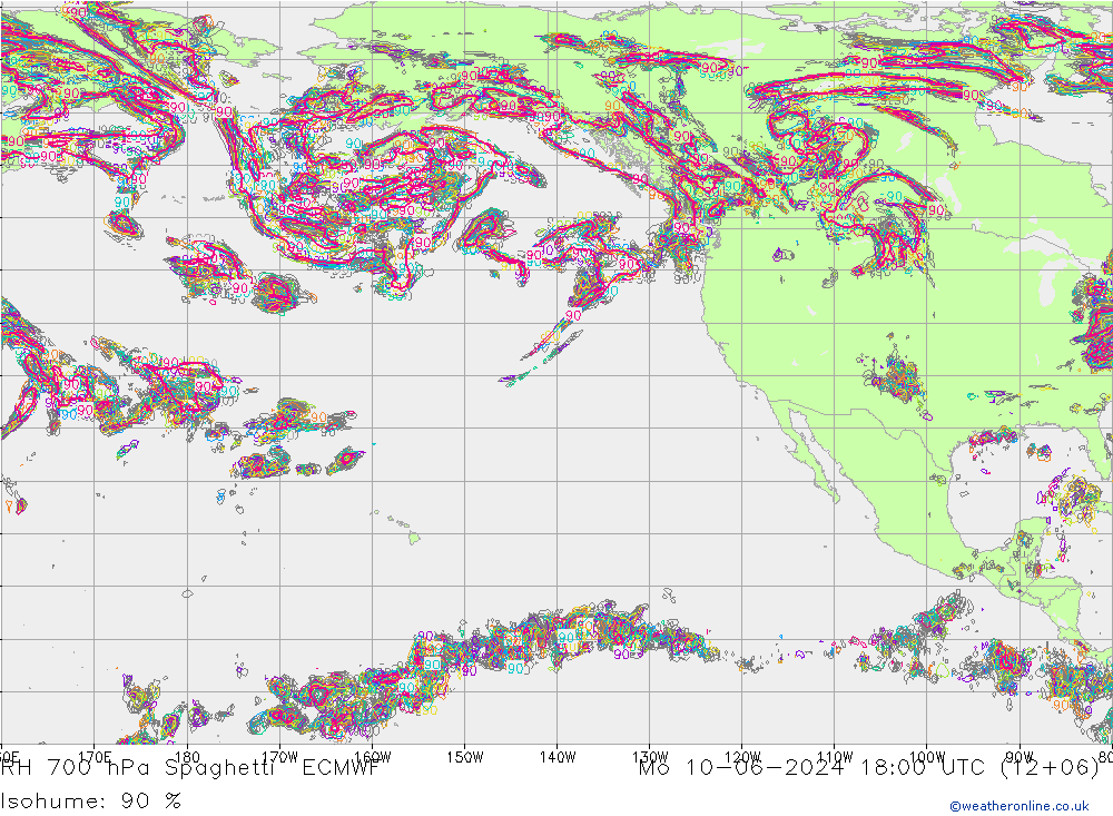 RH 700 hPa Spaghetti ECMWF Mo 10.06.2024 18 UTC