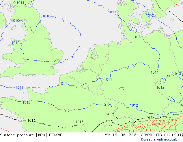 Bodendruck ECMWF Mi 19.06.2024 00 UTC
