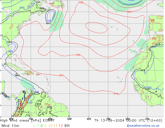 Windvelden ECMWF do 13.06.2024 00 UTC