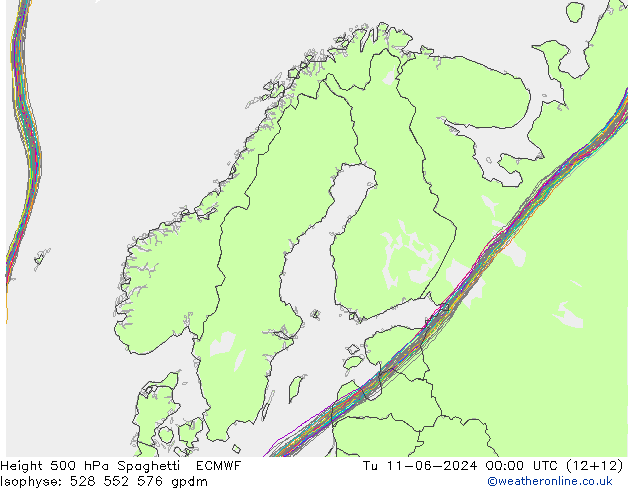 Height 500 hPa Spaghetti ECMWF mar 11.06.2024 00 UTC