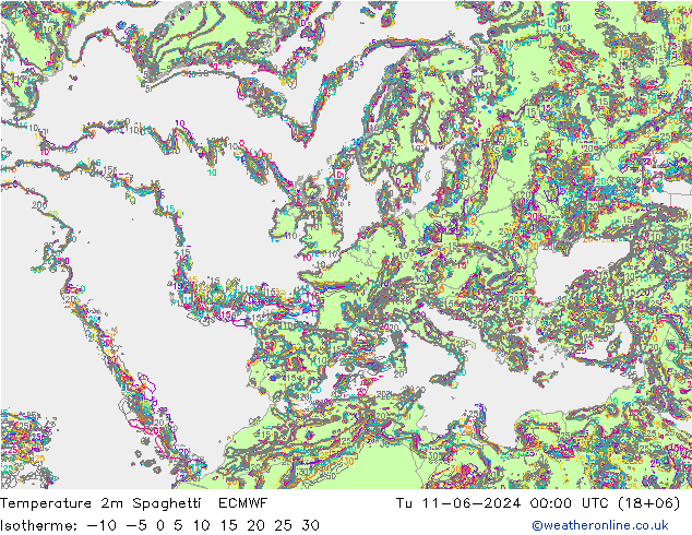 温度图 Spaghetti ECMWF 星期二 11.06.2024 00 UTC