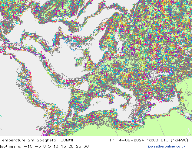 Sıcaklık Haritası 2m Spaghetti ECMWF Cu 14.06.2024 18 UTC