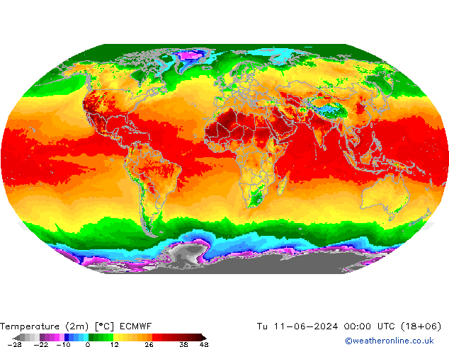 温度图 ECMWF 星期二 11.06.2024 00 UTC