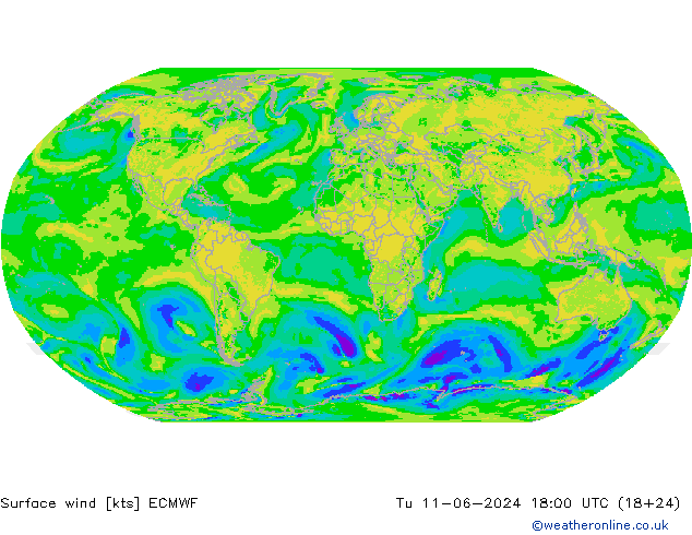 风 10 米 ECMWF 星期二 11.06.2024 18 UTC