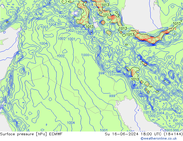 pressão do solo ECMWF Dom 16.06.2024 18 UTC