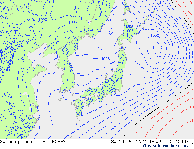 Surface pressure ECMWF Su 16.06.2024 18 UTC