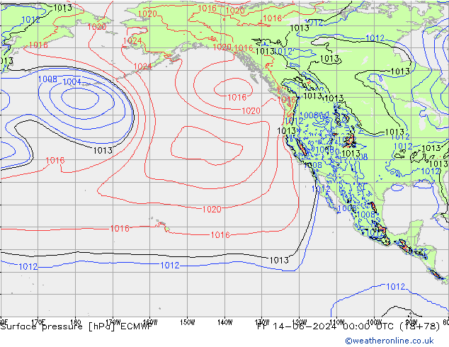 Atmosférický tlak ECMWF Pá 14.06.2024 00 UTC