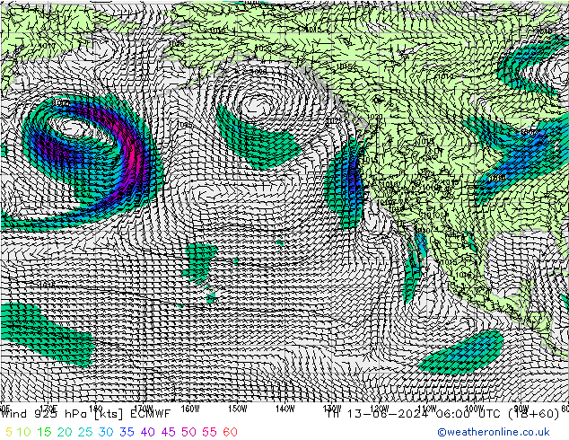 Wind 925 hPa ECMWF Th 13.06.2024 06 UTC