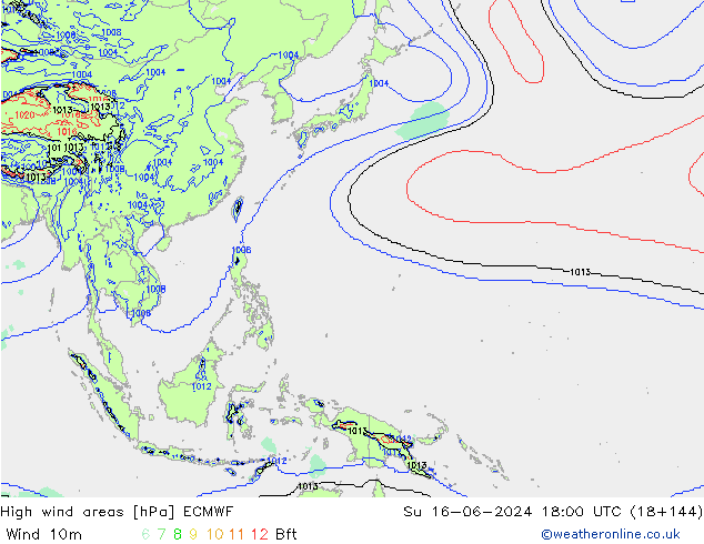 yüksek rüzgarlı alanlar ECMWF Paz 16.06.2024 18 UTC