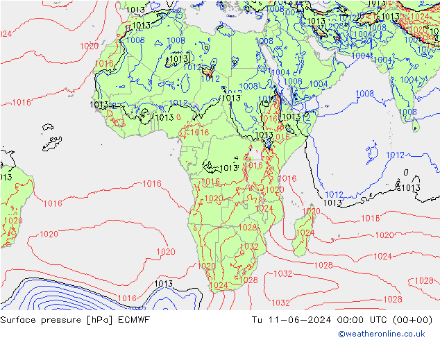 Atmosférický tlak ECMWF Út 11.06.2024 00 UTC