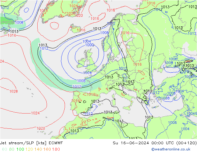 Polarjet/Bodendruck ECMWF So 16.06.2024 00 UTC