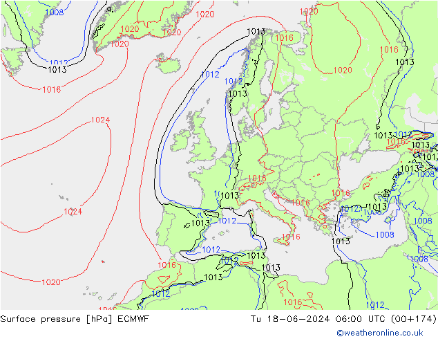 pressão do solo ECMWF Ter 18.06.2024 06 UTC