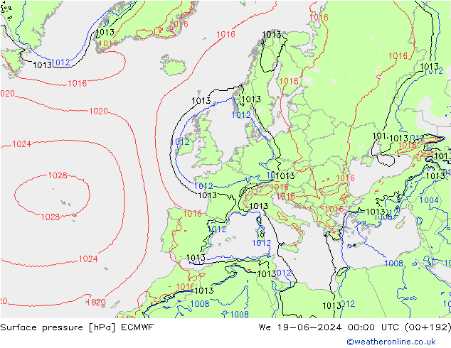 Atmosférický tlak ECMWF St 19.06.2024 00 UTC