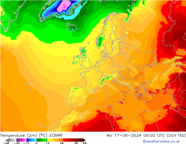 Temperaturkarte (2m) ECMWF Mo 17.06.2024 06 UTC