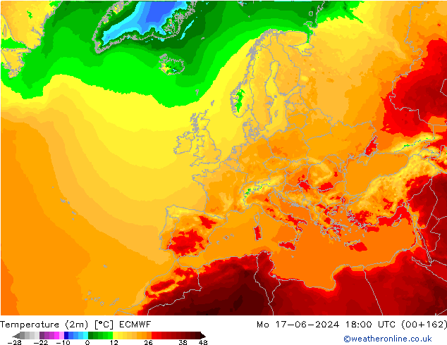 température (2m) ECMWF lun 17.06.2024 18 UTC