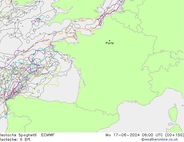 Isotachs Spaghetti ECMWF пн 17.06.2024 06 UTC