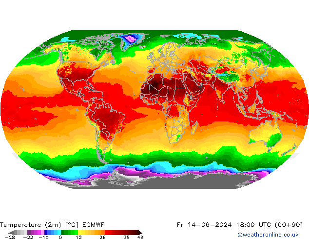 карта температуры ECMWF пт 14.06.2024 18 UTC