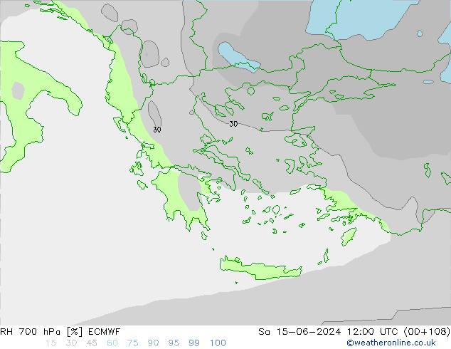 RH 700 hPa ECMWF Sa 15.06.2024 12 UTC