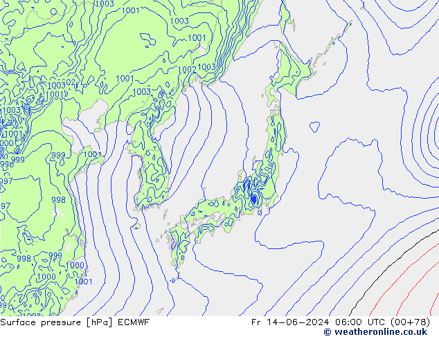 pressão do solo ECMWF Sex 14.06.2024 06 UTC