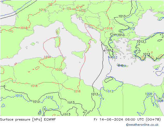 Surface pressure ECMWF Fr 14.06.2024 06 UTC
