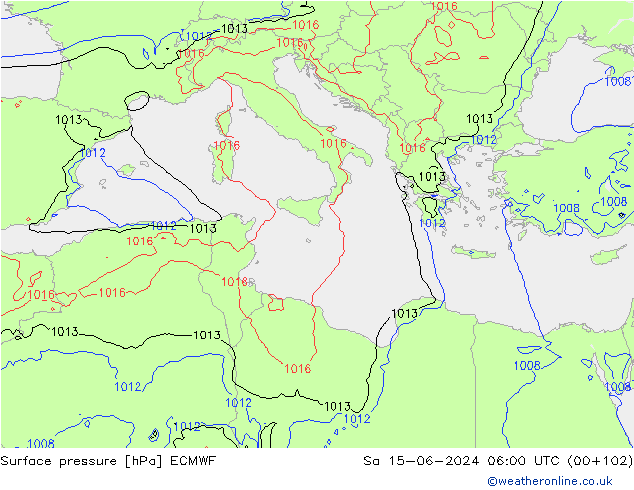 Surface pressure ECMWF Sa 15.06.2024 06 UTC