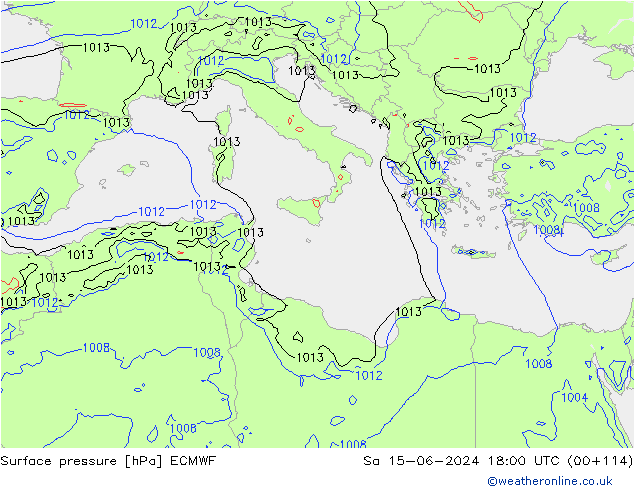 Pressione al suolo ECMWF sab 15.06.2024 18 UTC