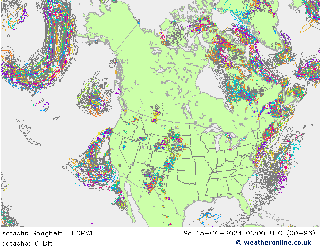 Isotachs Spaghetti ECMWF  15.06.2024 00 UTC