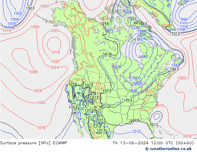 pressão do solo ECMWF Qui 13.06.2024 12 UTC