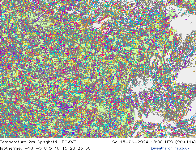 карта температуры Spaghetti ECMWF сб 15.06.2024 18 UTC