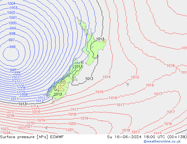 pressão do solo ECMWF Dom 16.06.2024 18 UTC