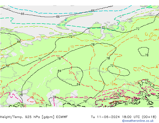 Geop./Temp. 925 hPa ECMWF mar 11.06.2024 18 UTC