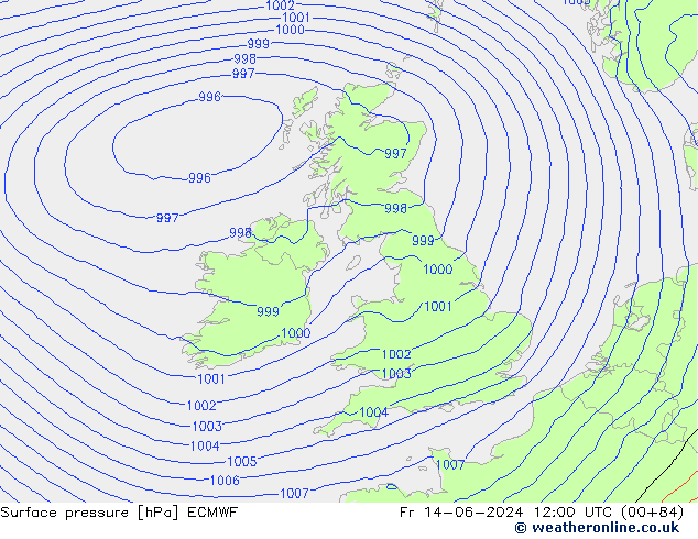 Luchtdruk (Grond) ECMWF vr 14.06.2024 12 UTC