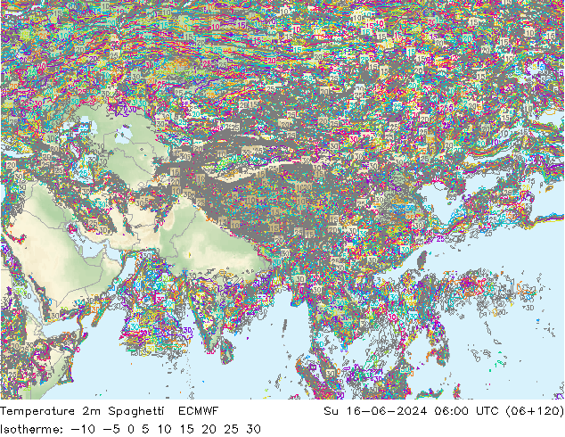 Temperatuurkaart Spaghetti ECMWF zo 16.06.2024 06 UTC