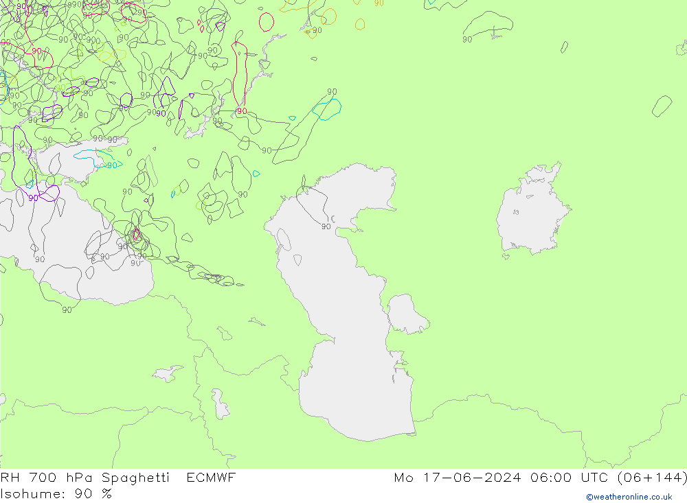 RH 700 hPa Spaghetti ECMWF Seg 17.06.2024 06 UTC