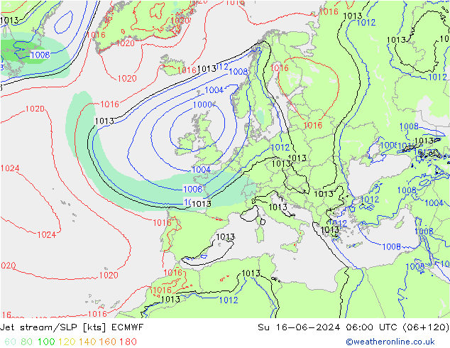 Jet stream/SLP ECMWF Ne 16.06.2024 06 UTC